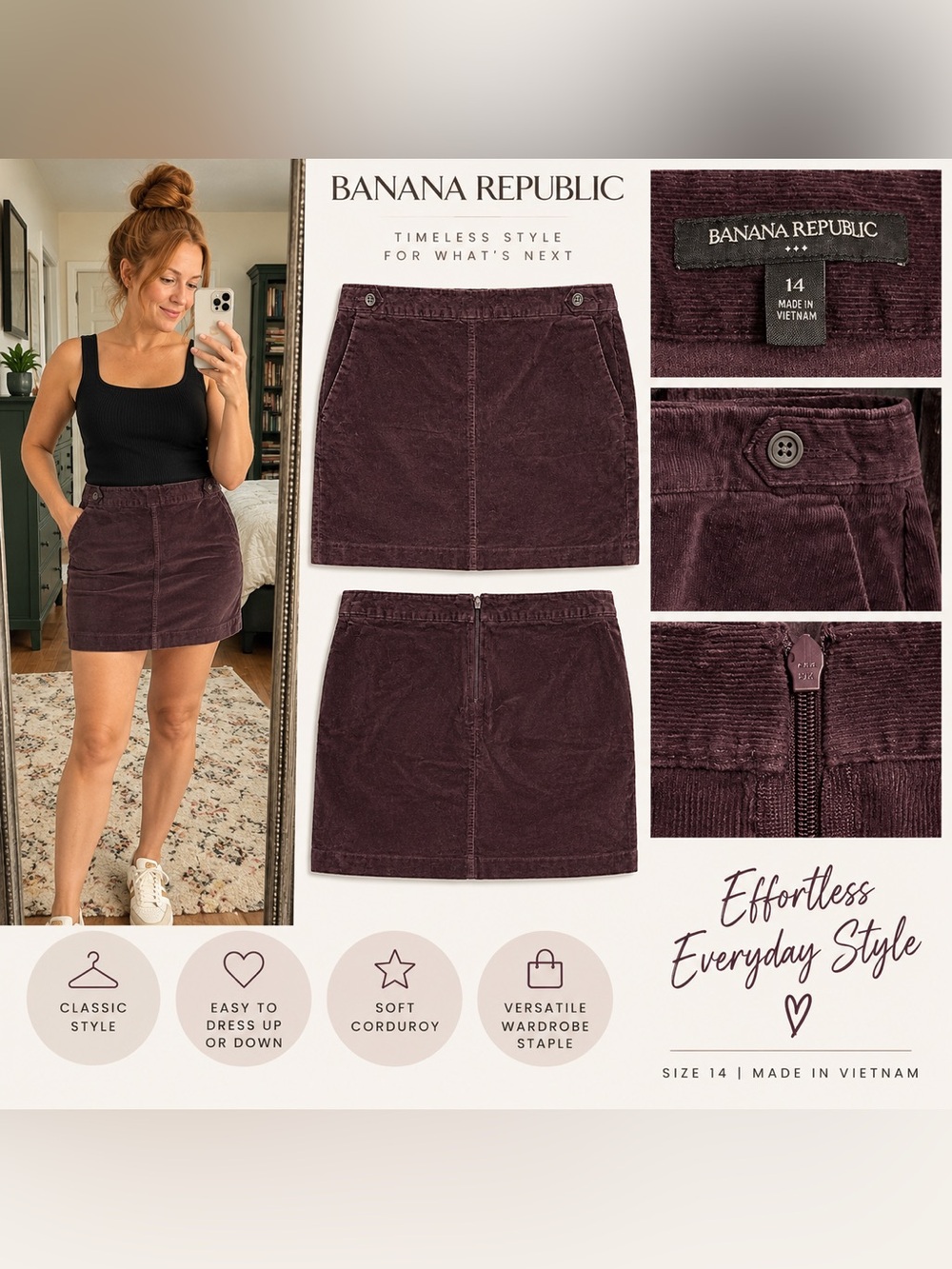 Banana Republic Plum Corduroy Mini Skirt